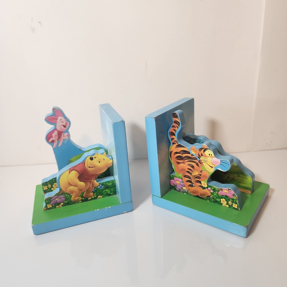 Vintage Disney Winnie the Pooh Tigger Piglet Wooden Bookends Nursery Decor Pair